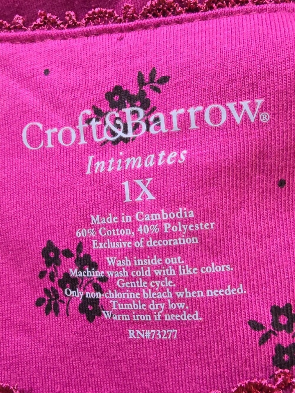 Croft & Barrow | NWT Women's Fuchsia Lace Ribbon Yoke Loungewear Nightgown Sz 1X - Picture 6 of 8